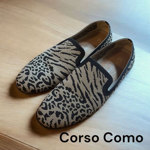 Corso Como Nehva Smokey Ash Knit Animal Print Loafers - Picture 1 of 5